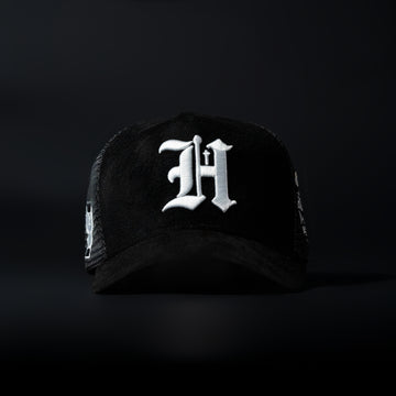 Black and White Sueded Trucker Hat