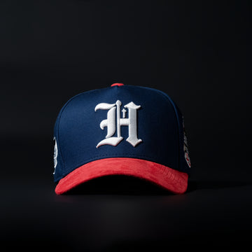Navy Blue and Red Sueded Brim Hat