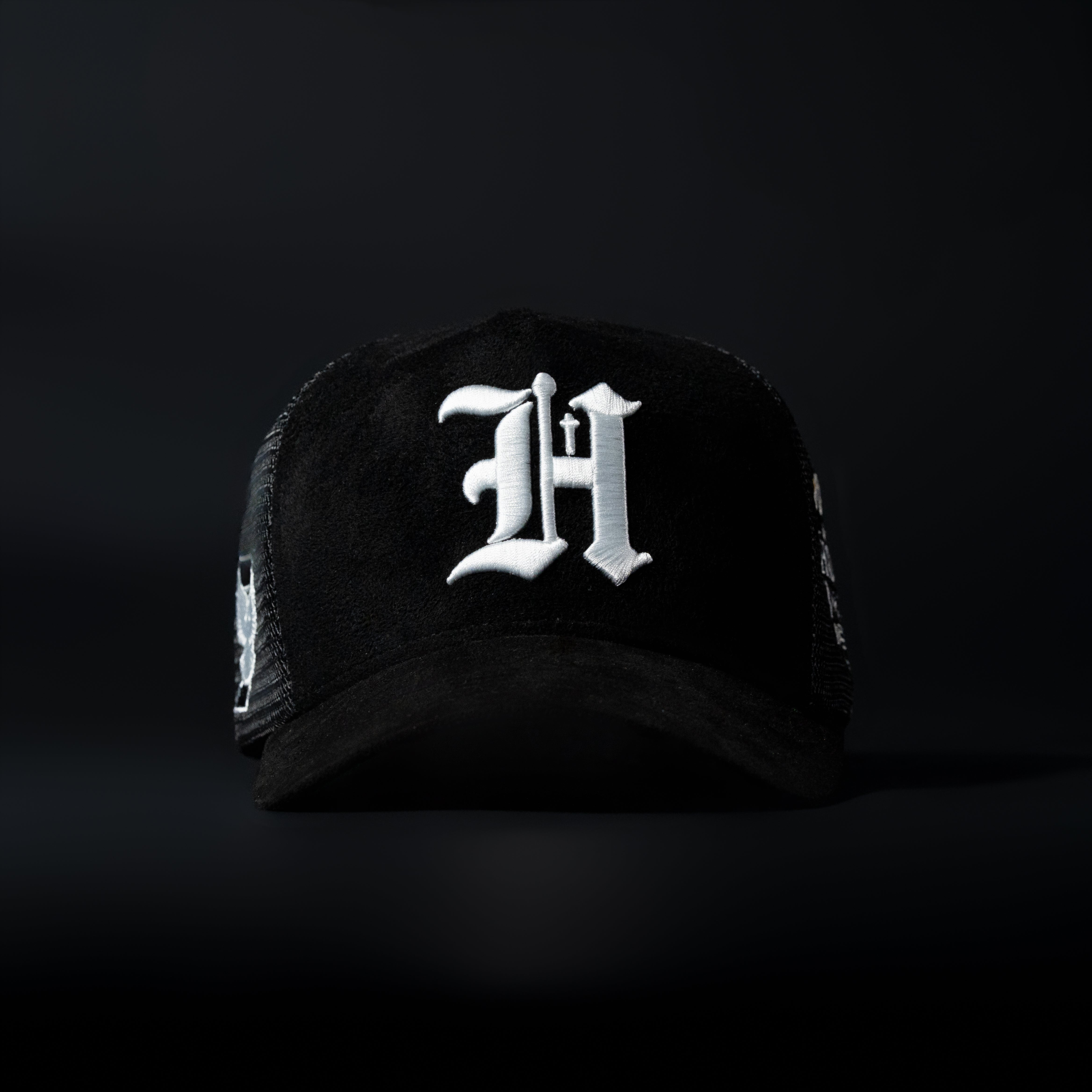 Black and White Sueded Trucker Hat