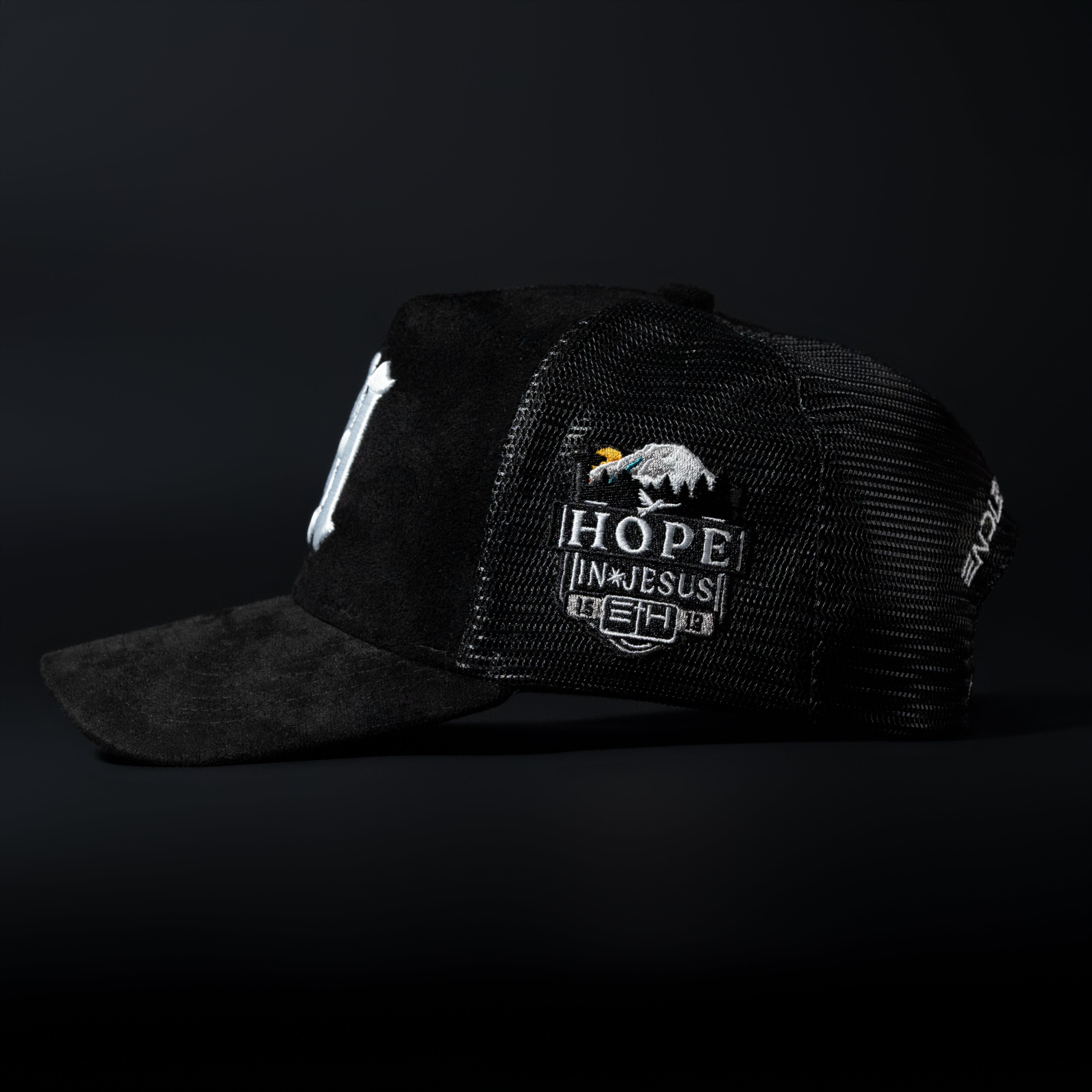 Black and White Sueded Trucker Hat
