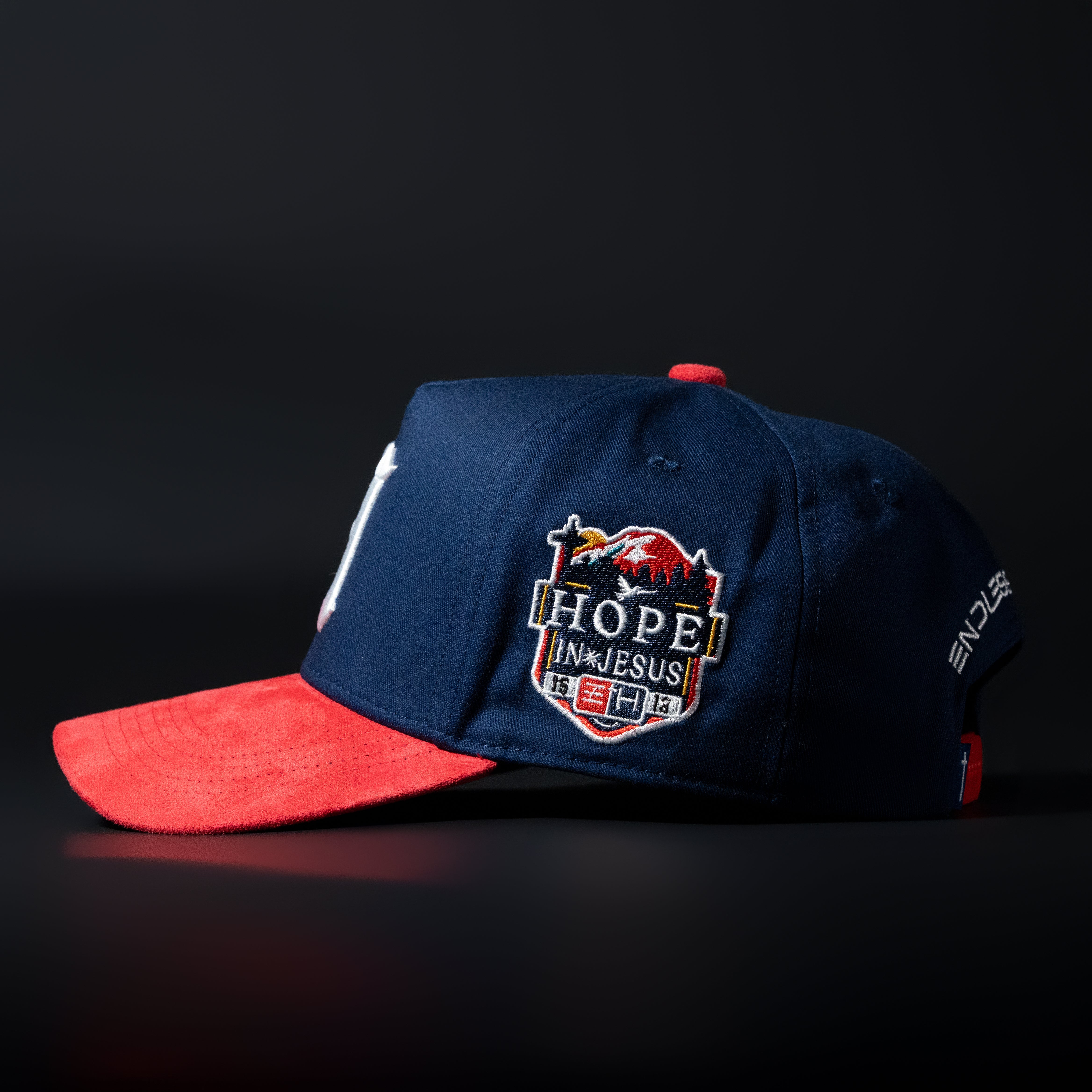 Navy Blue and Red Sueded Brim Hat