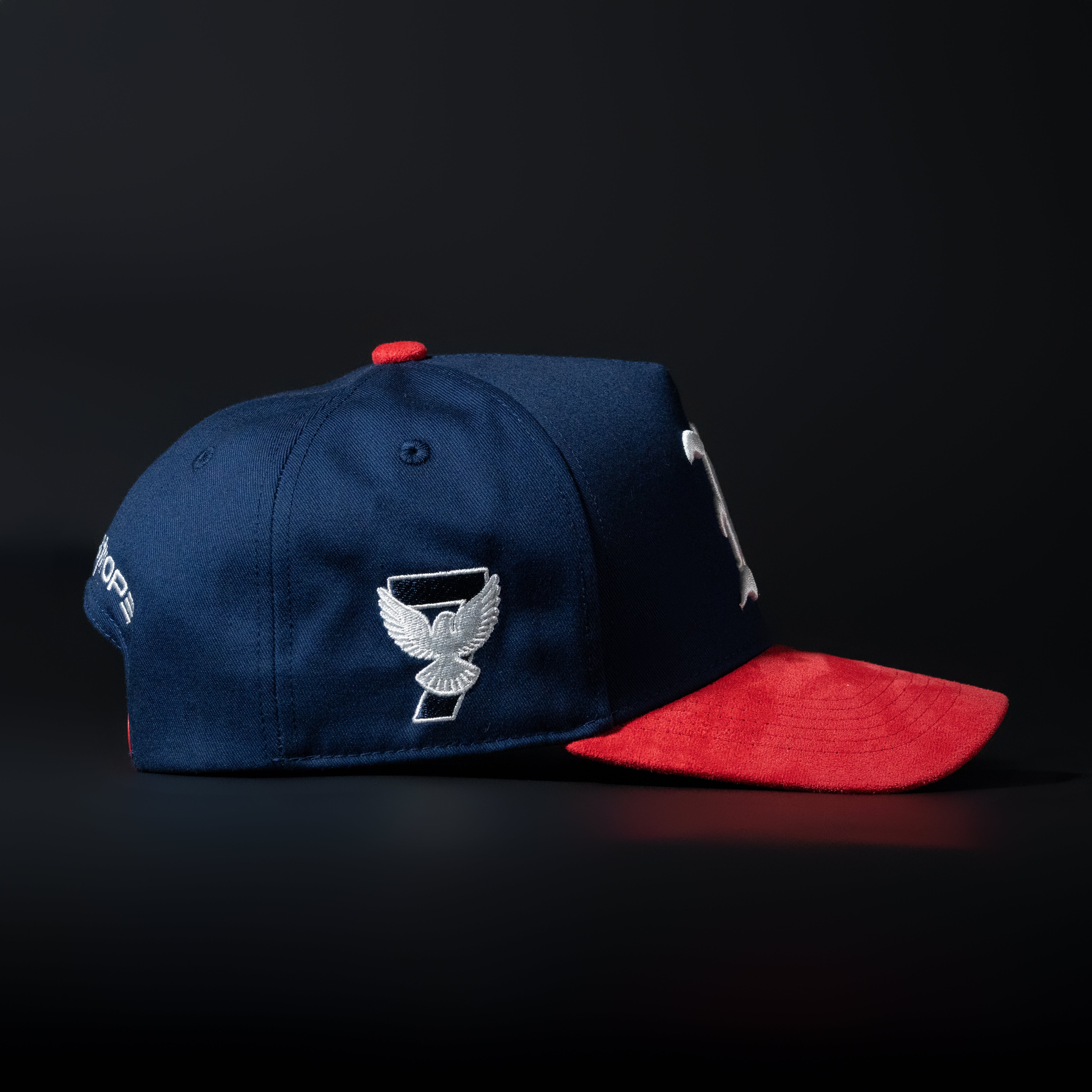 Navy Blue and Red Sueded Brim Hat