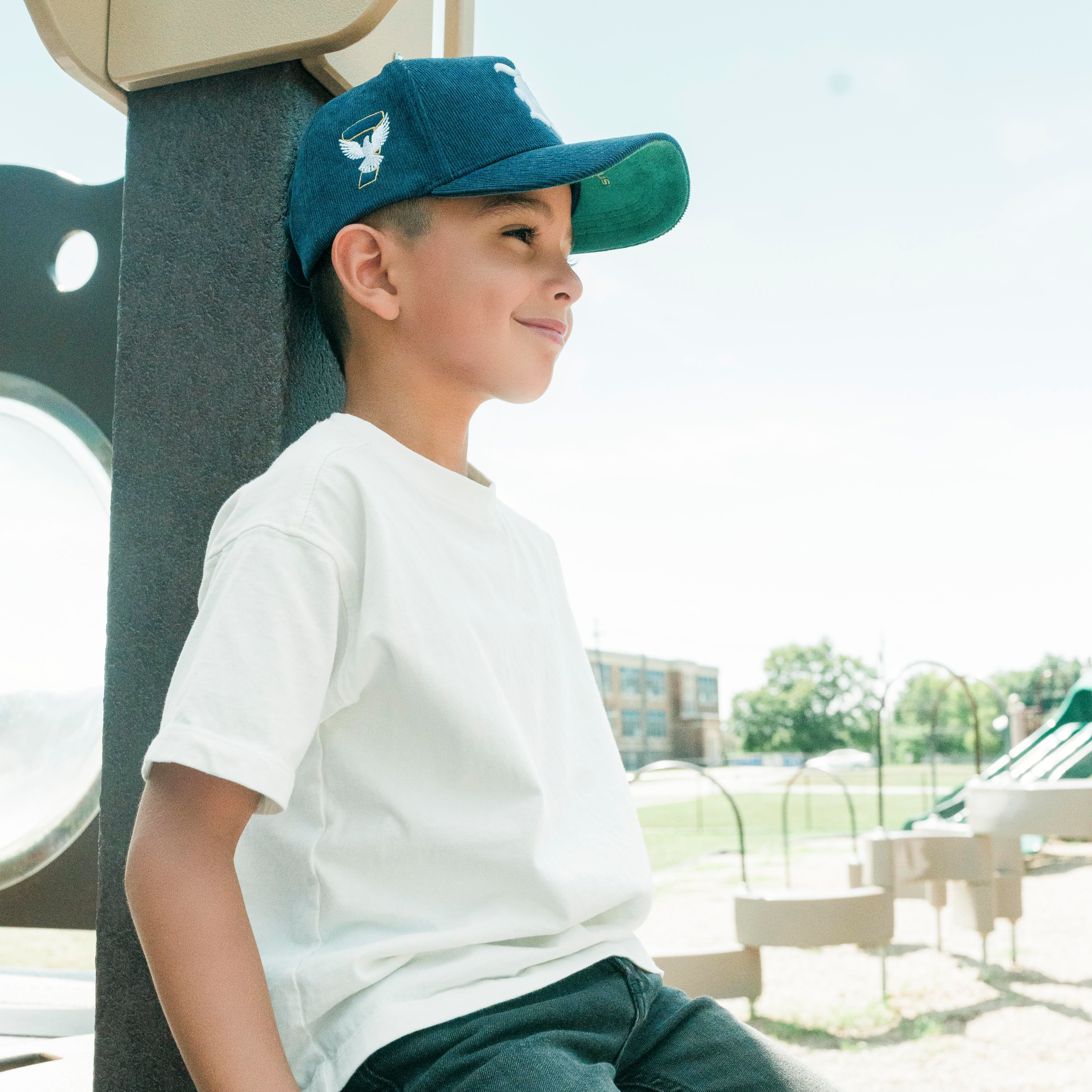 Navy Blue & White All Corduroy Kid Hat