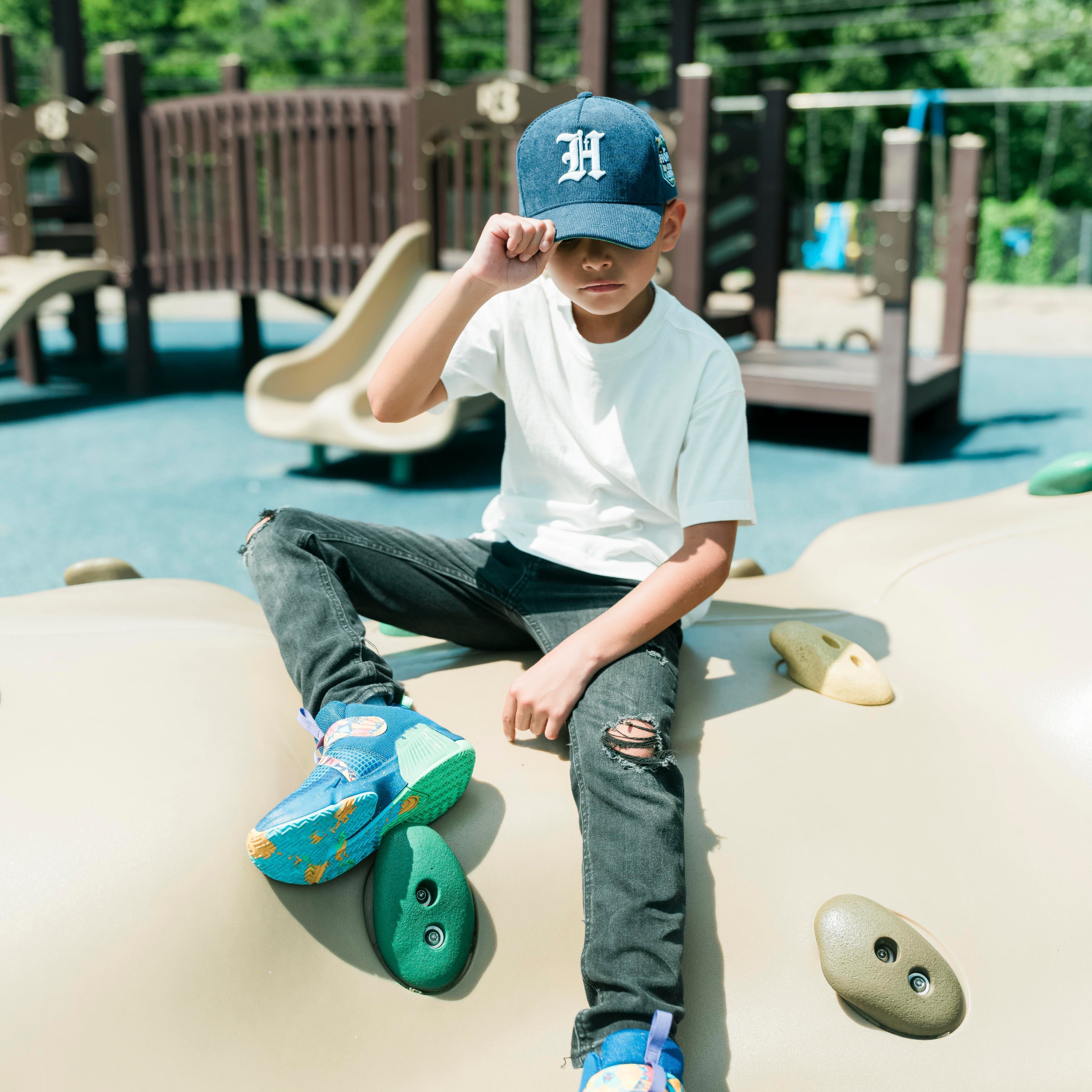 Navy Blue & White All Corduroy Kid Hat