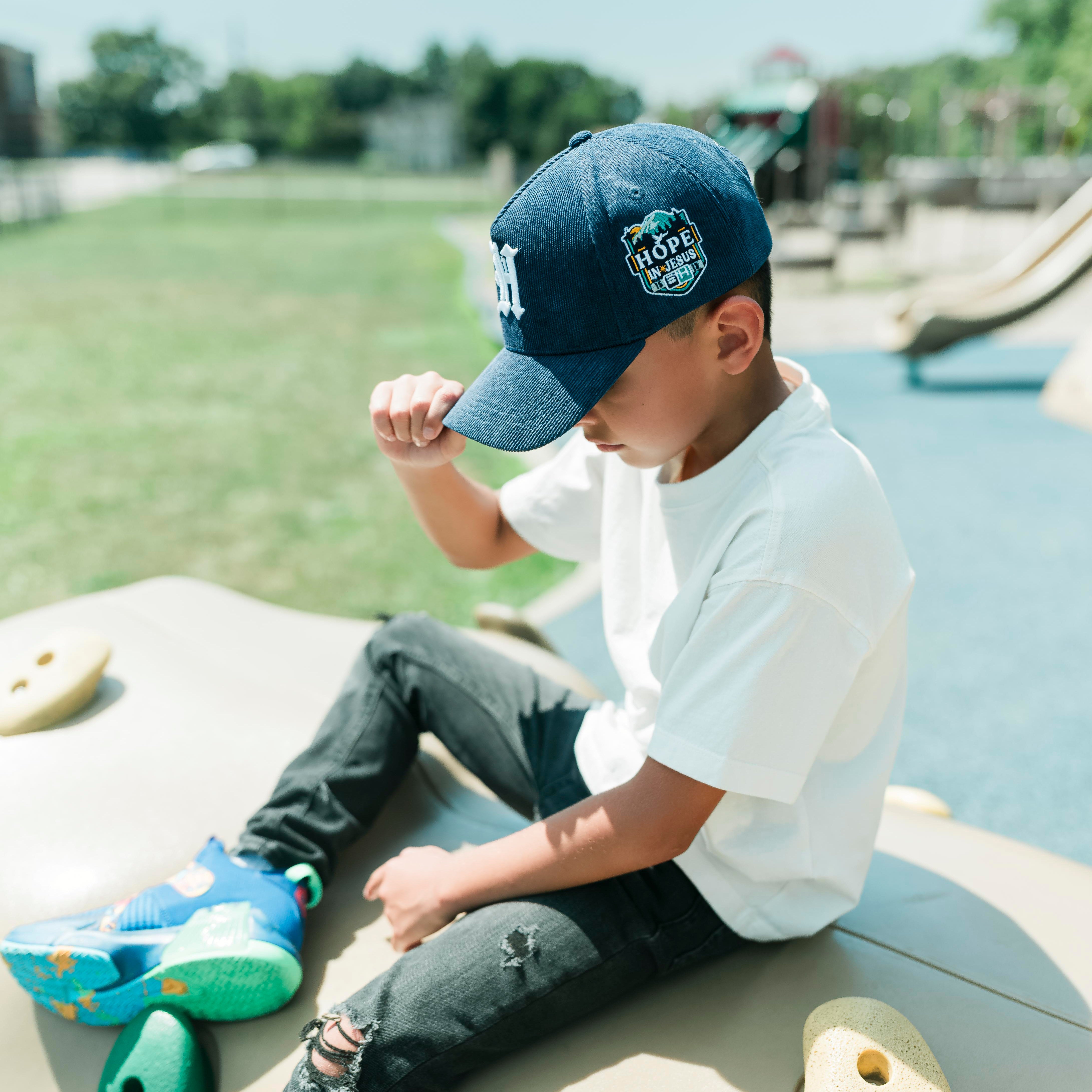 Navy Blue & White All Corduroy Kid Hat