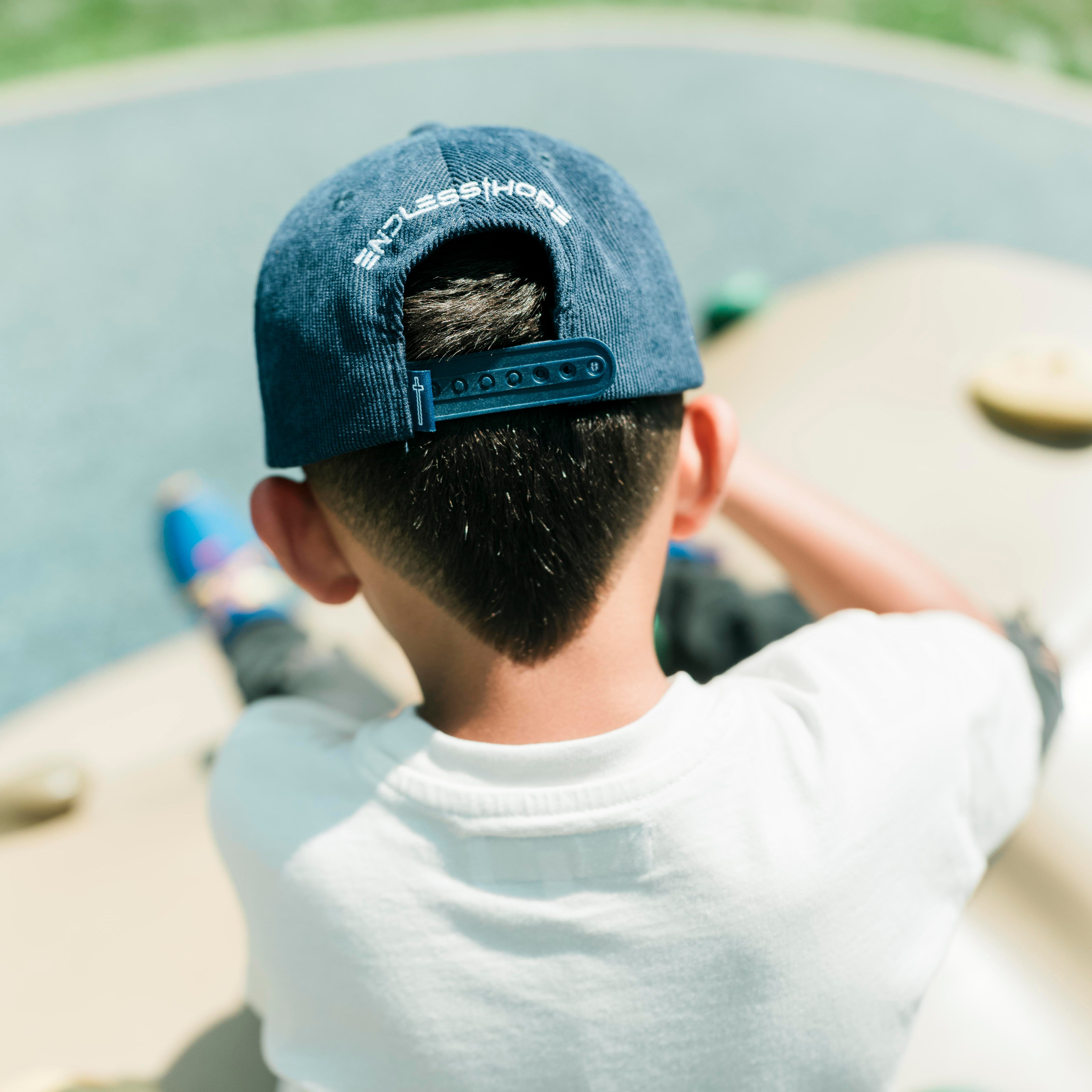 Navy Blue & White All Corduroy Kid Hat