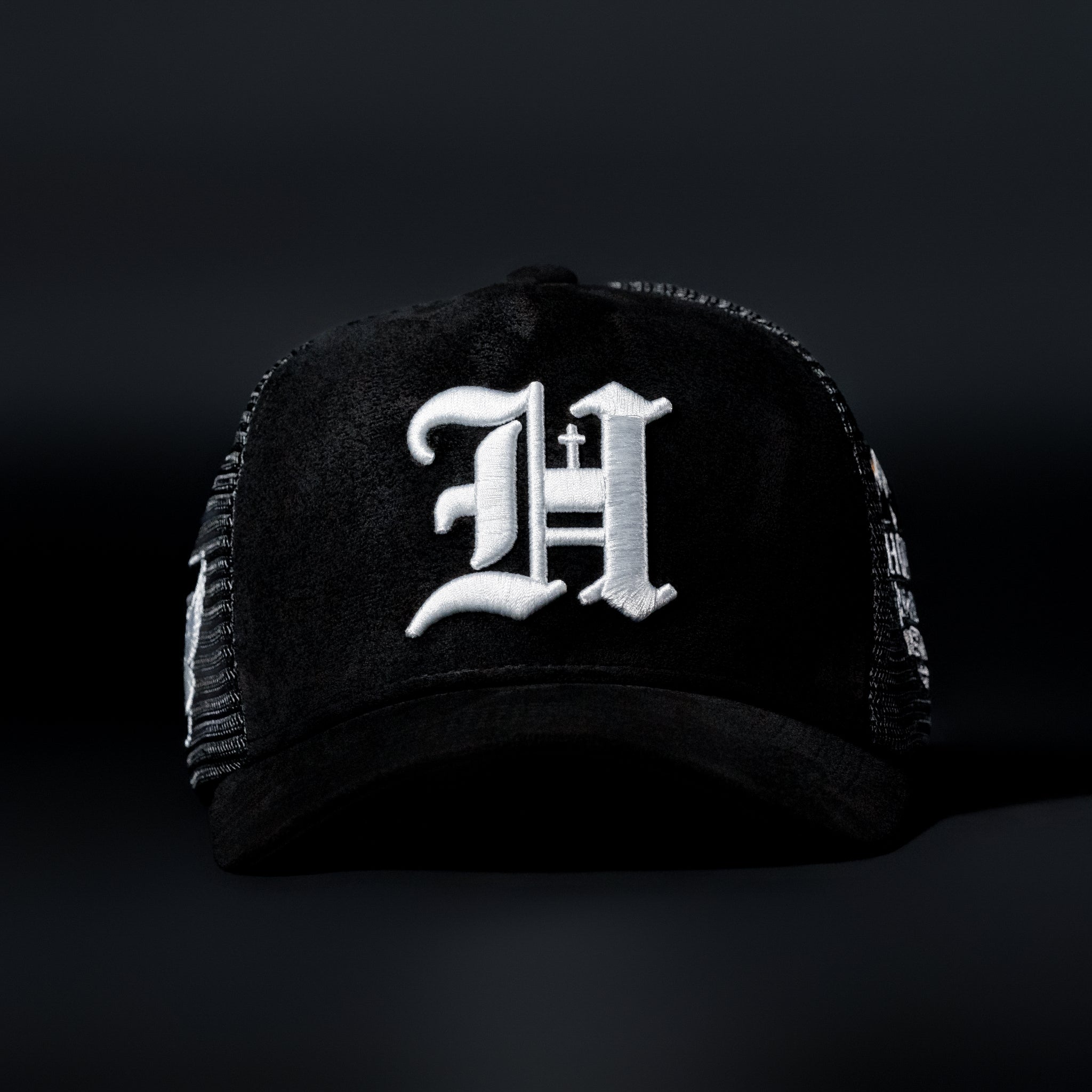 Black and White Sueded Trucker Hat
