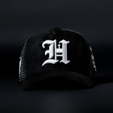 Black and White Sueded Trucker Hat