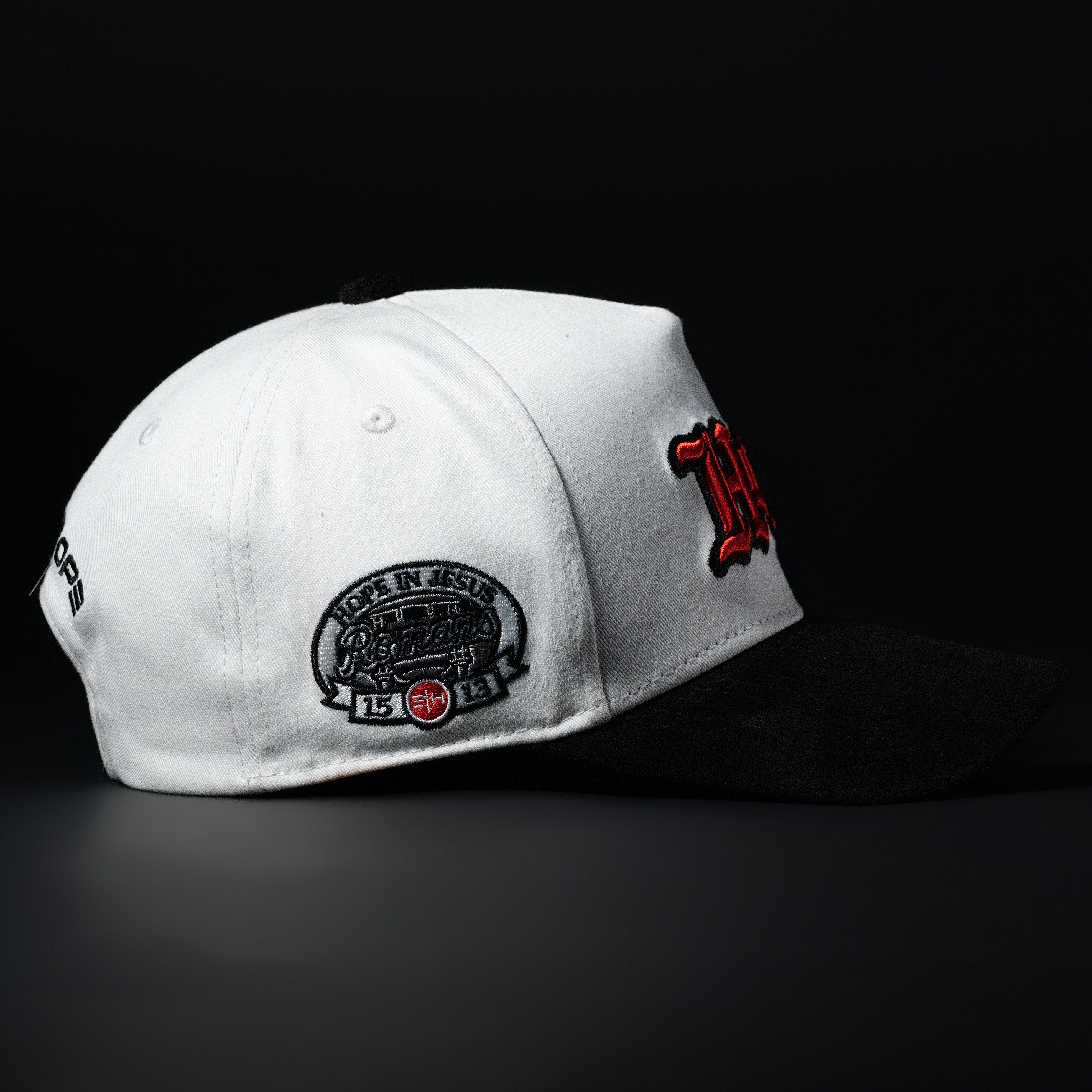 White & Red & Black Sueded Brim Hope Hat
