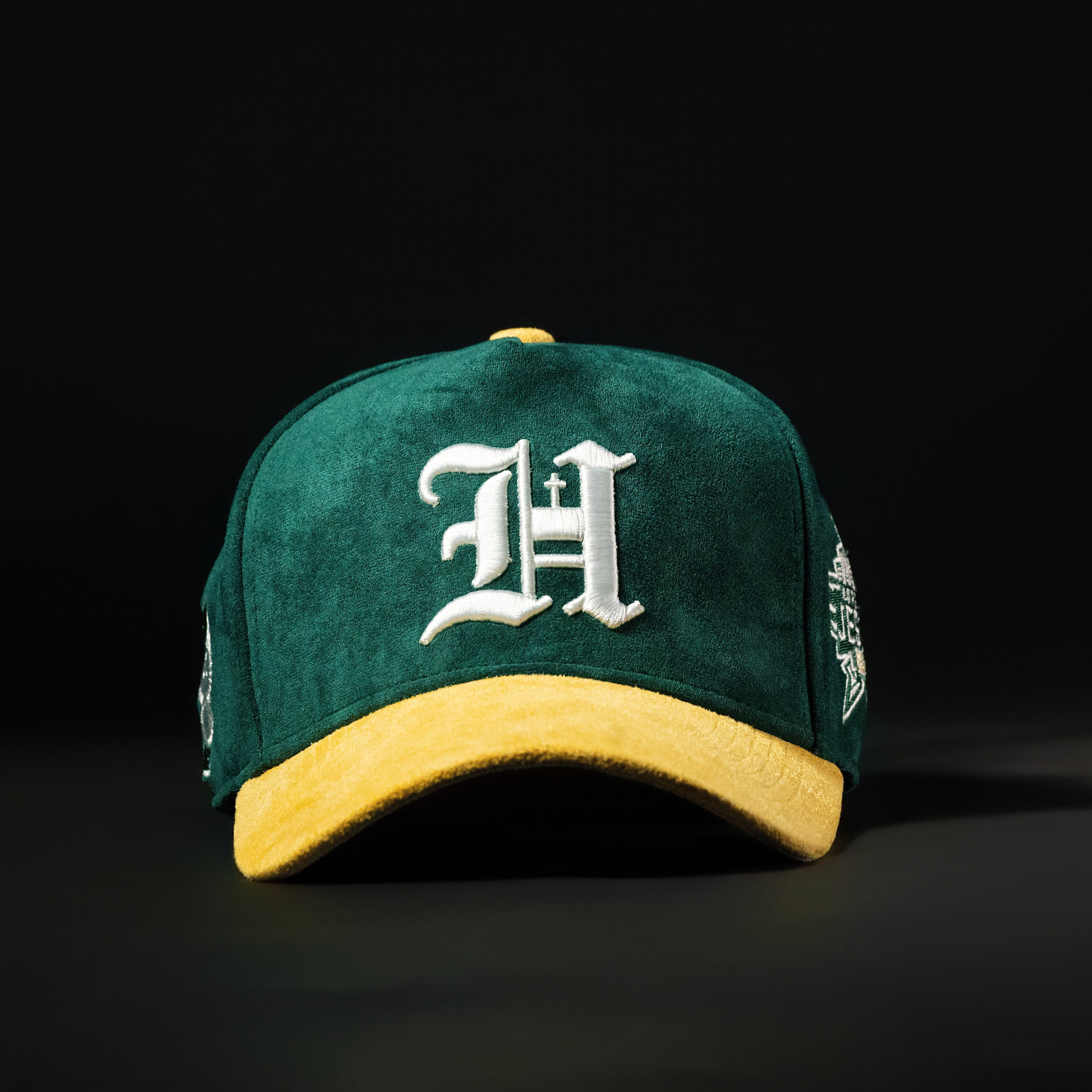Forest Green & Gold Sueded Hat