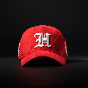 Red & White Sueded Trucker Hat