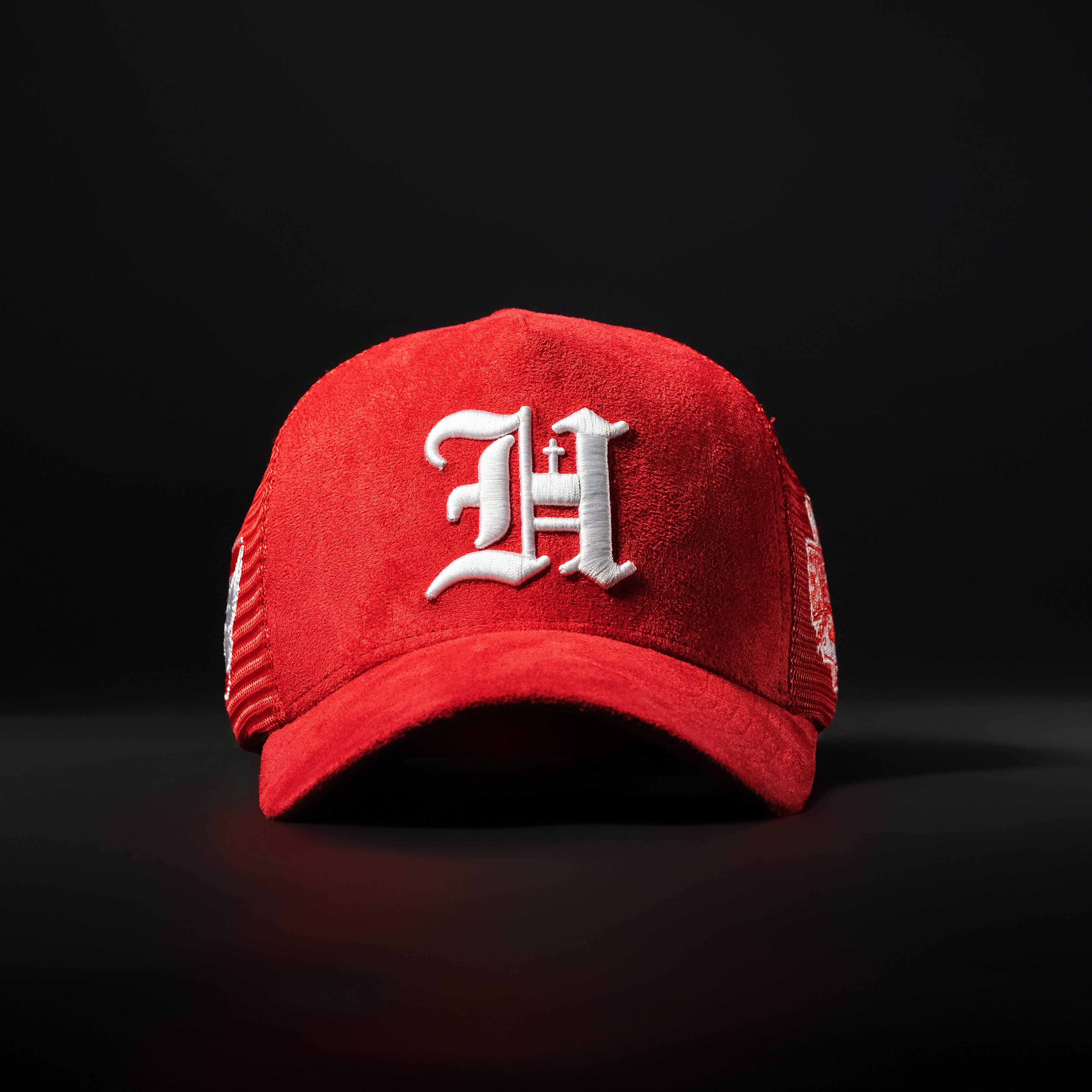 Red & White Sueded Trucker Hat