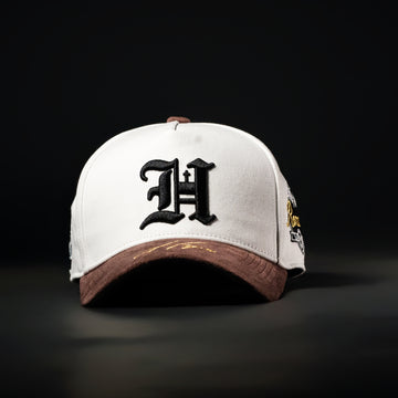 White & Brown Sueded Brim Hat