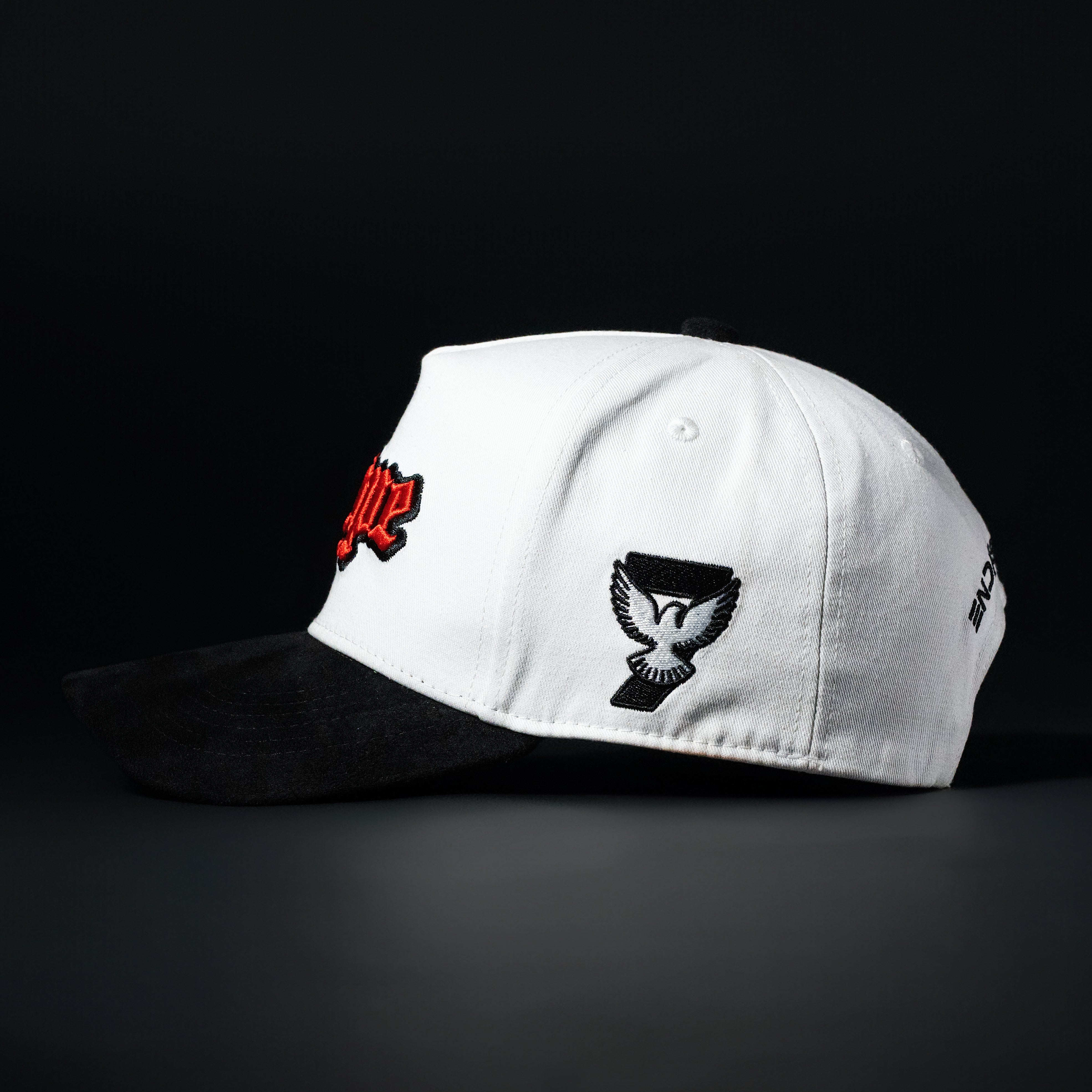 White & Red & Black Sueded Brim Hope Hat