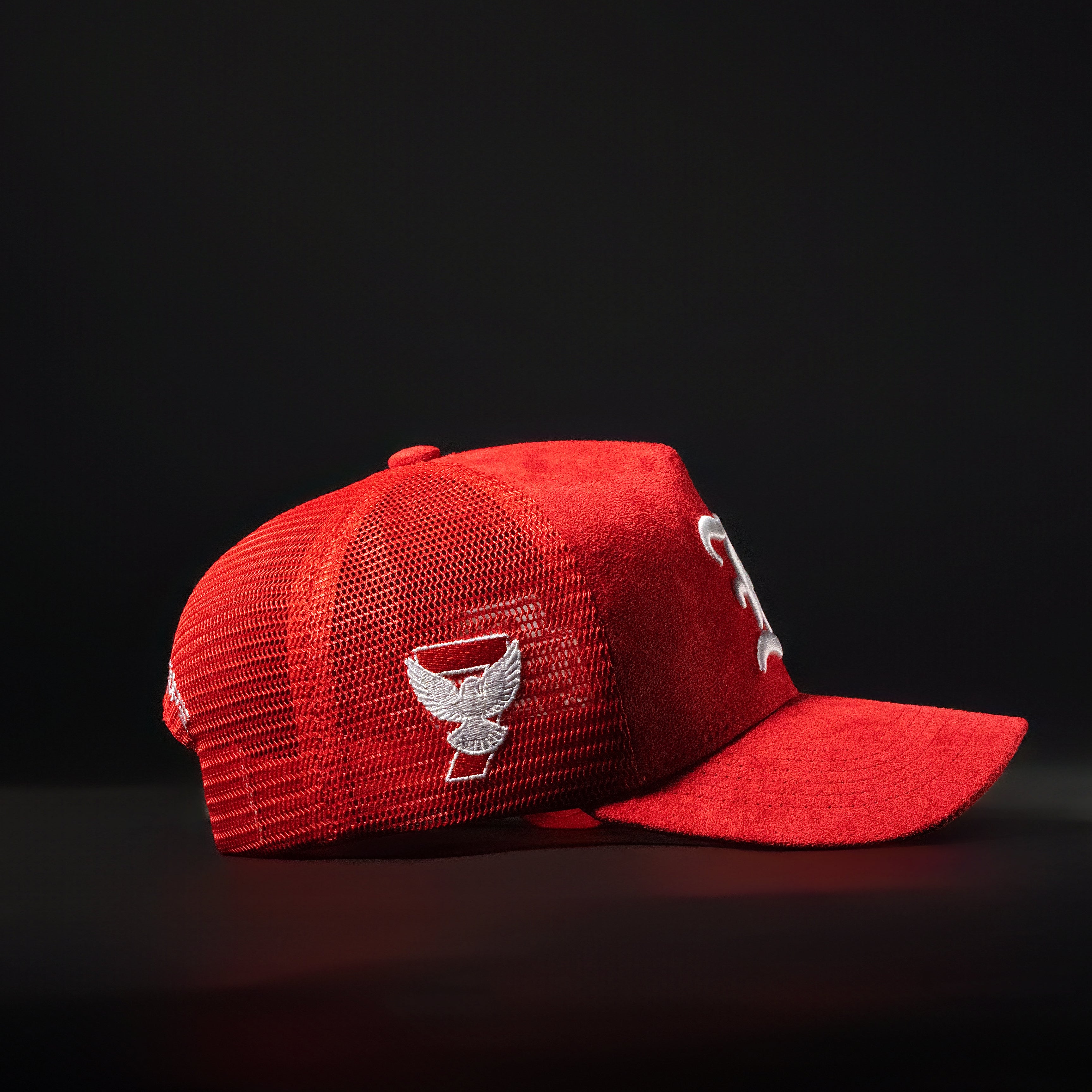 Red & White Sueded Trucker Hat