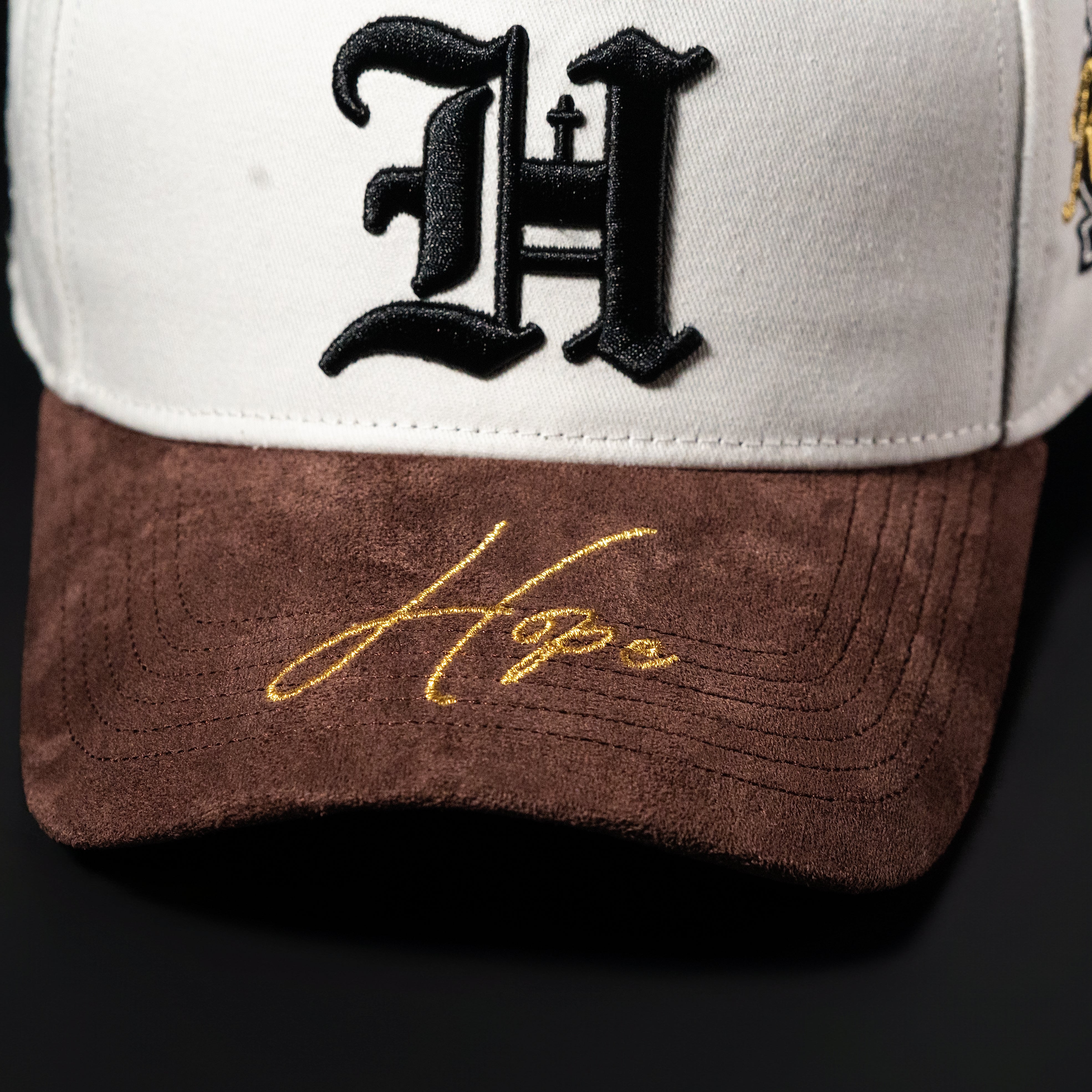 White & Brown Sueded Brim Hat