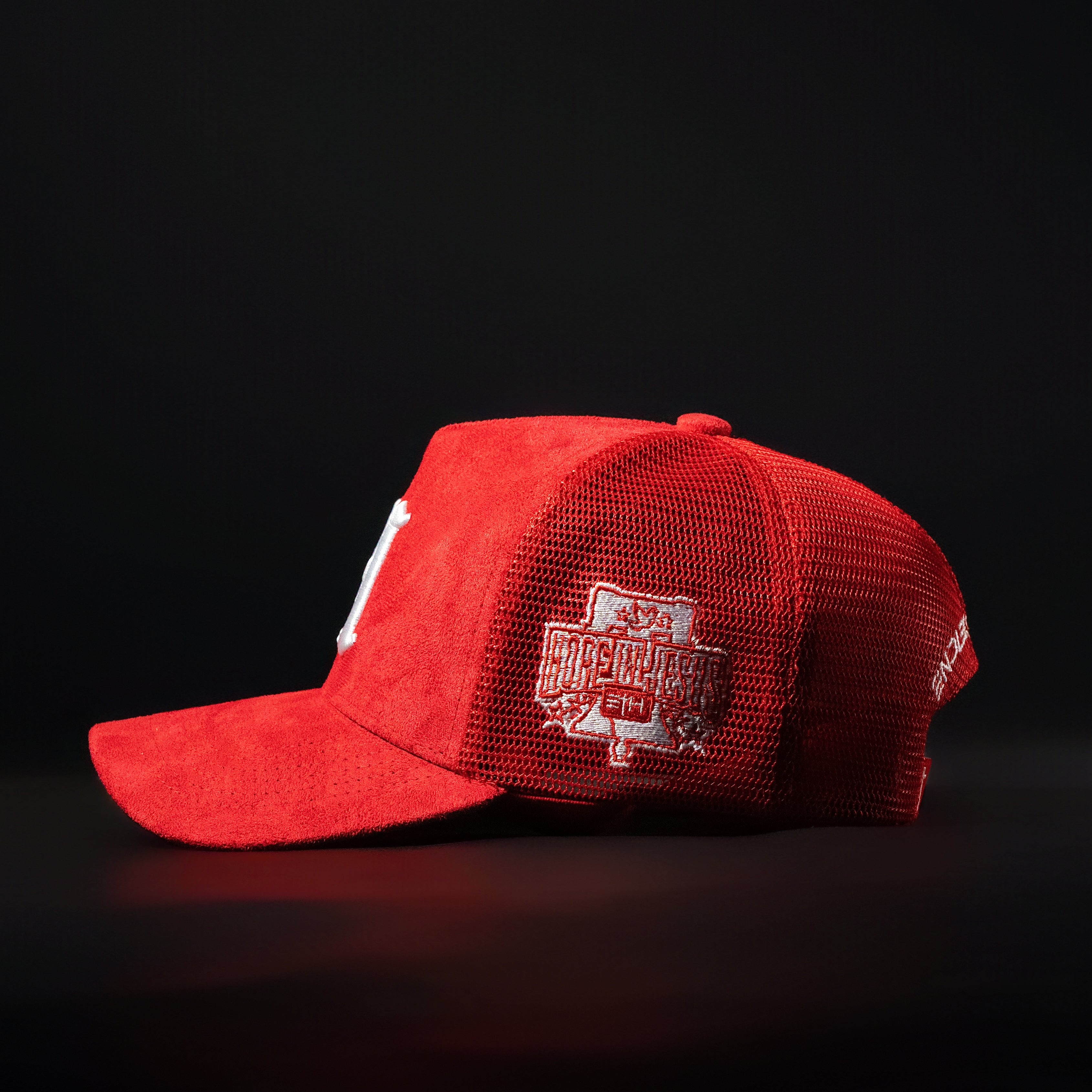 Red & White Sueded Trucker Hat