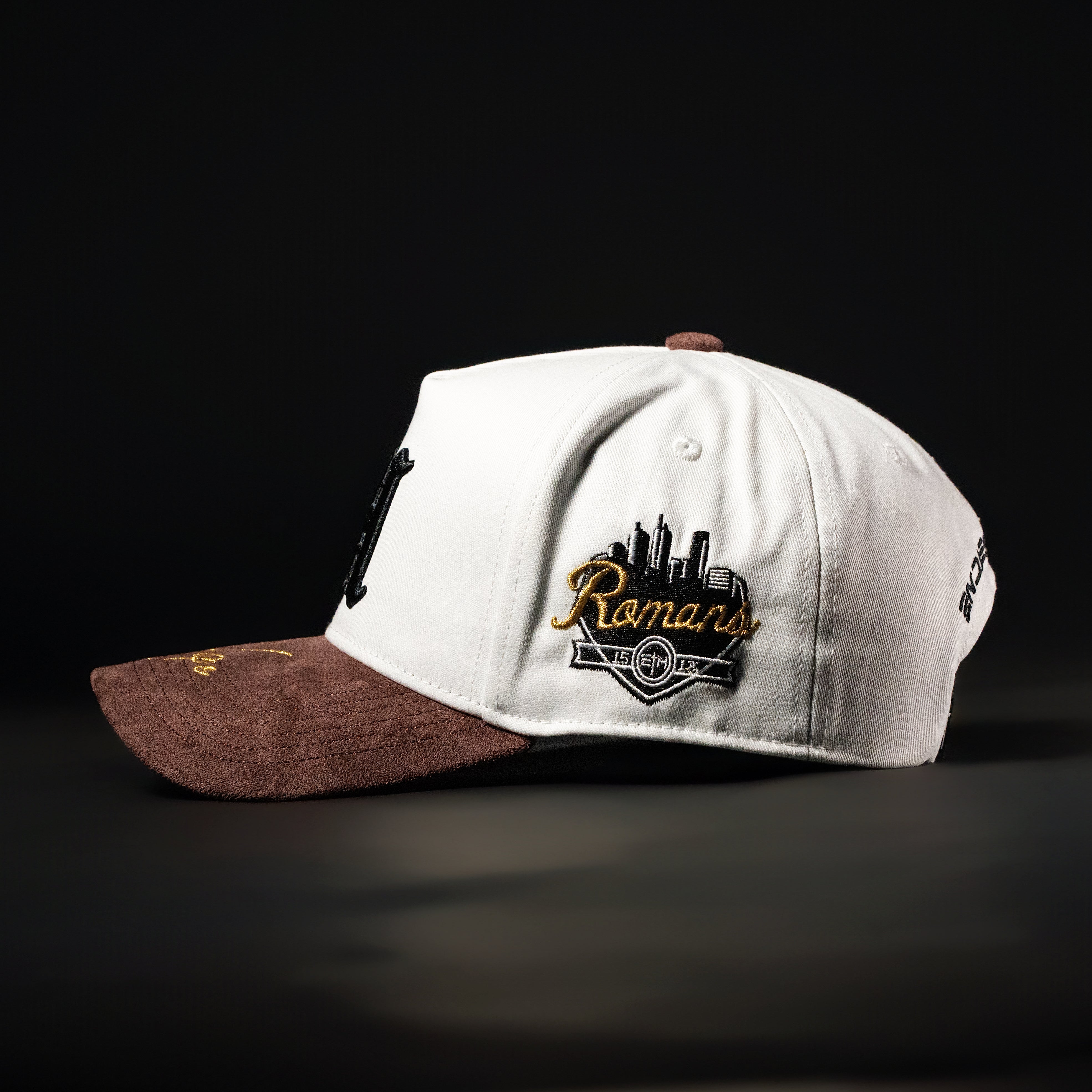 White & Brown Sueded Brim Hat