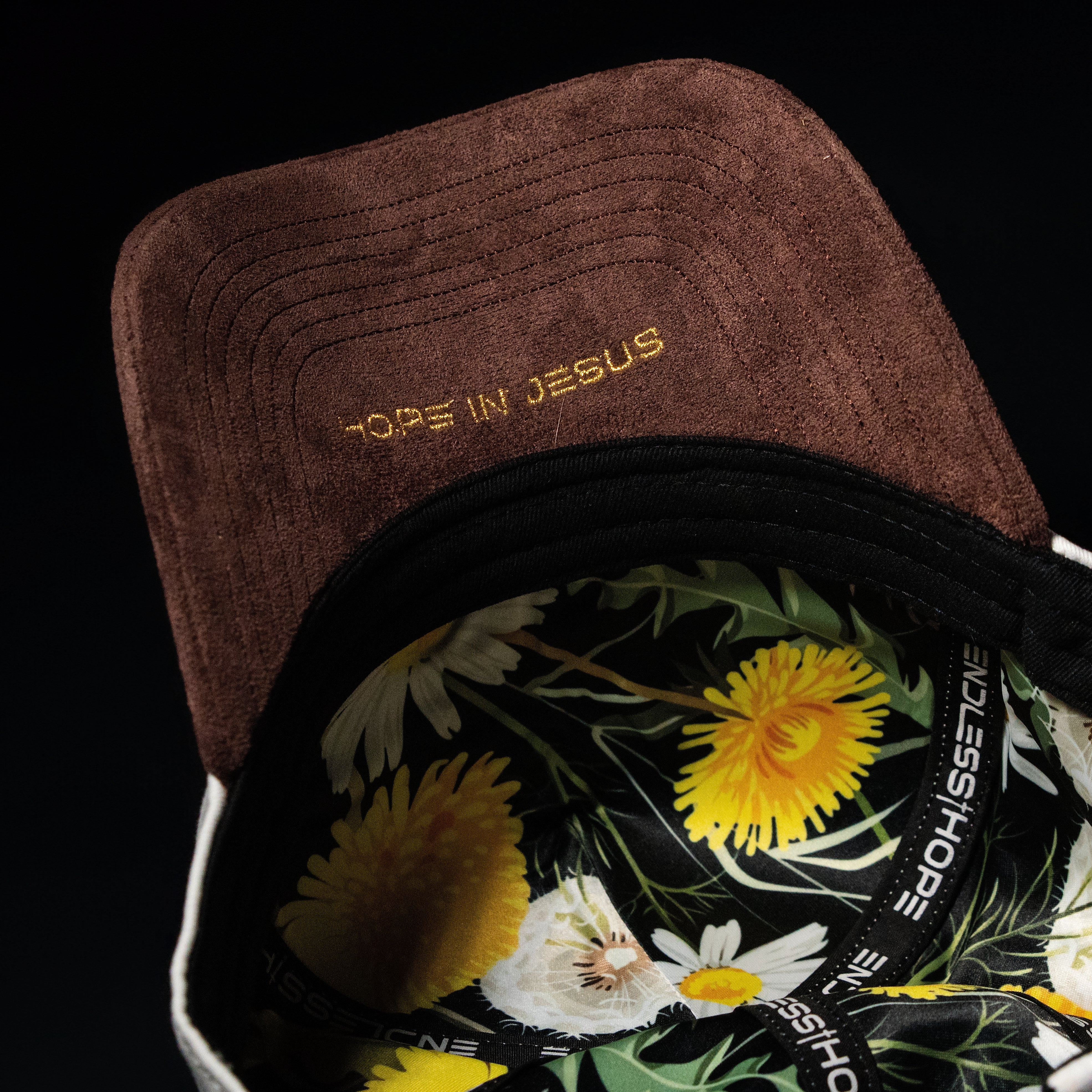 White & Brown Sueded Brim Hat