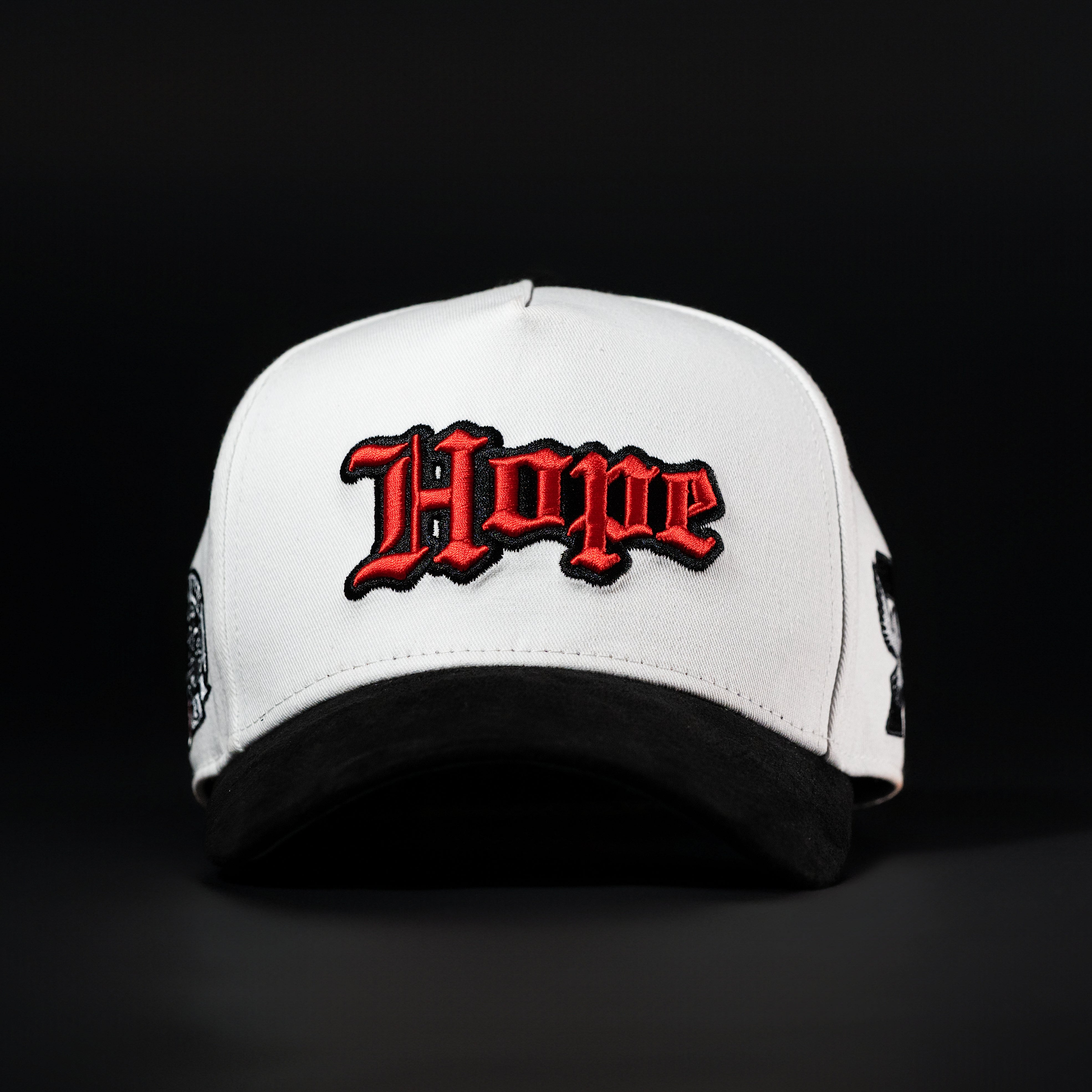 White & Red & Black Sueded Brim Hope Hat