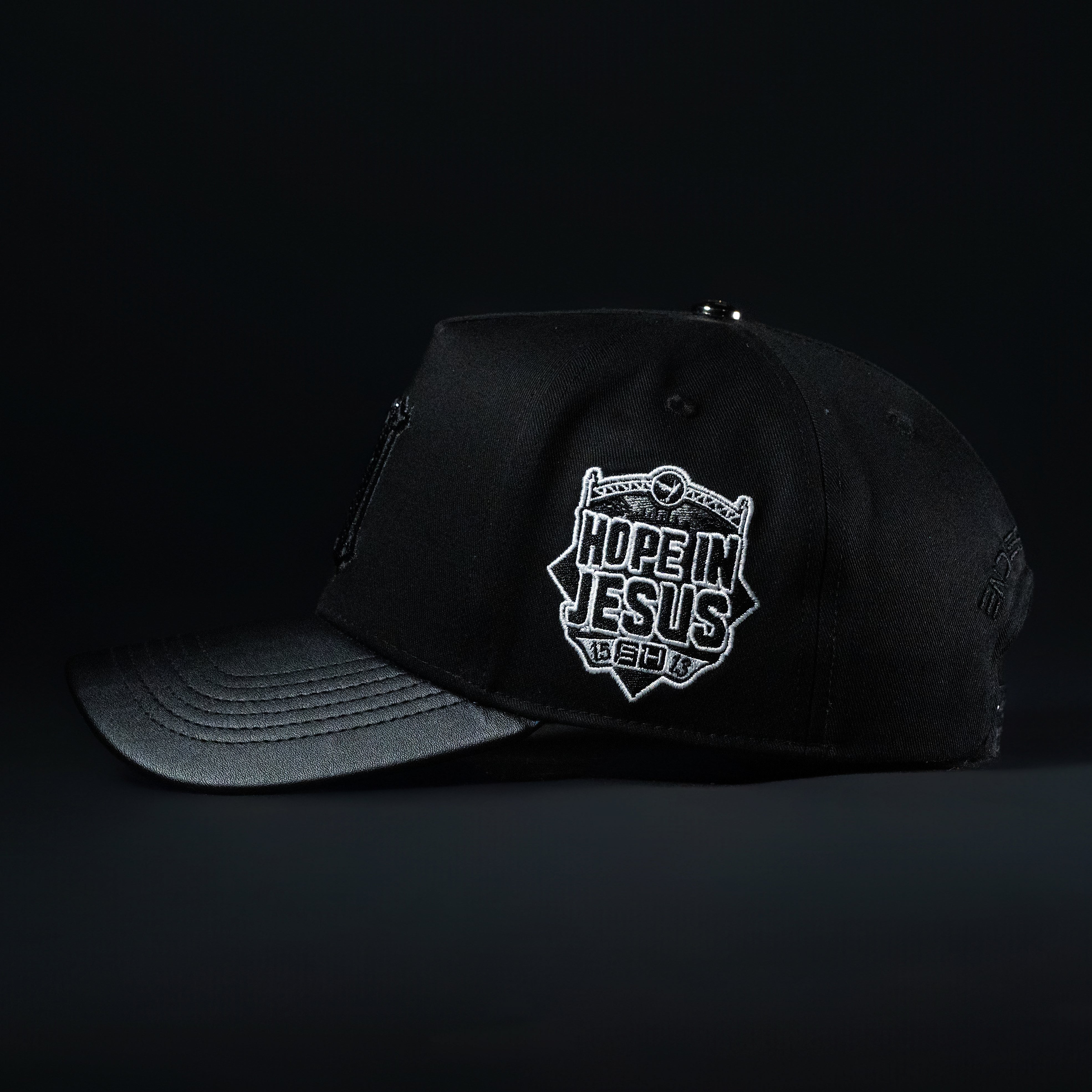 All Black Leather Brim Rhine Stone Hat