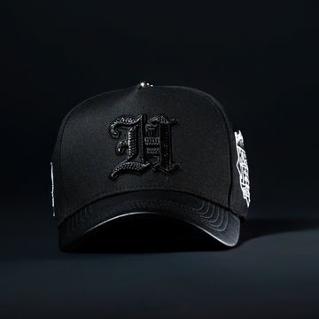 All Black Leather Brim Rhine Stone Hat